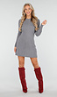 Grijze Ribgebreide Jurk met Lange Mouwen