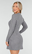 Grijze Ribgebreide Jurk met Lange Mouwen