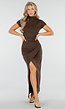Bruine Maxi Jurk met Col en Split