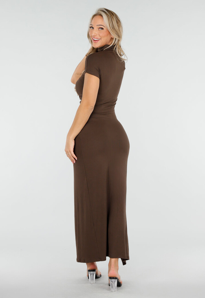 Bruine Maxi Jurk met Col en Split