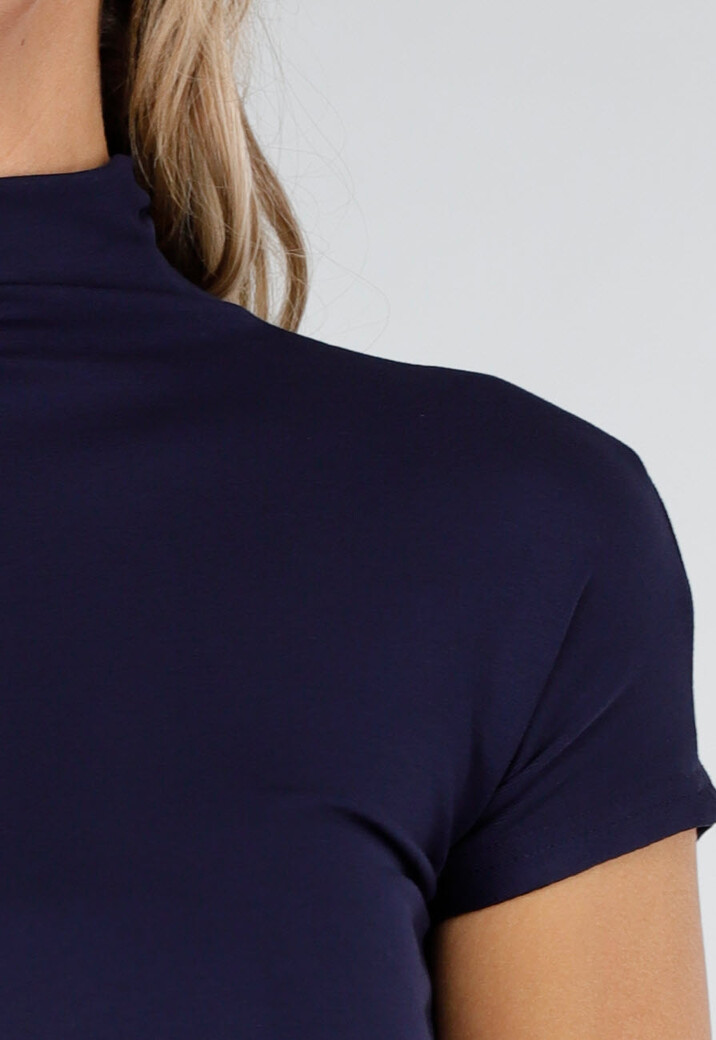 Donkerblauwe Maxi Jurk met Split en Colkraag