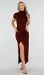 Bordeauxrode Maxi Jurk met Col en Split