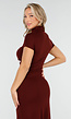 Bordeauxrode Maxi Jurk met Col en Split