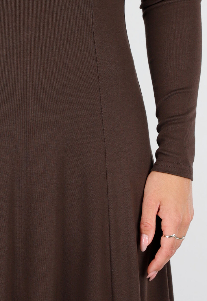 Donkerbruine Stretch Jurk met Lange Mouwen