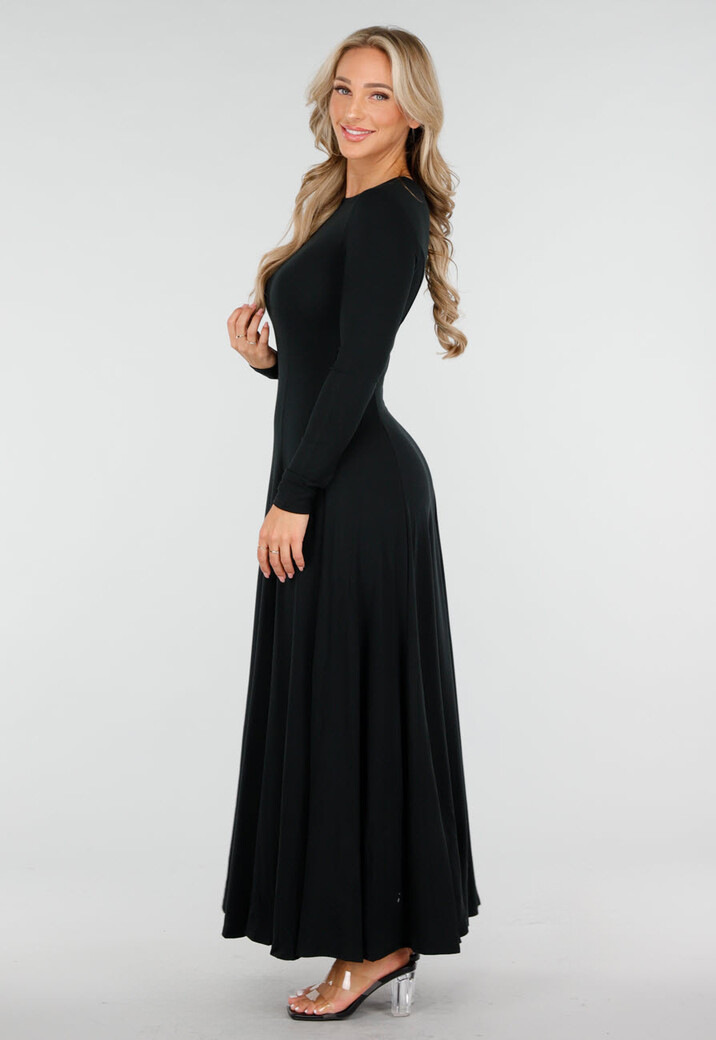 Maxi Jurk met Lange Mouwen in Zwart