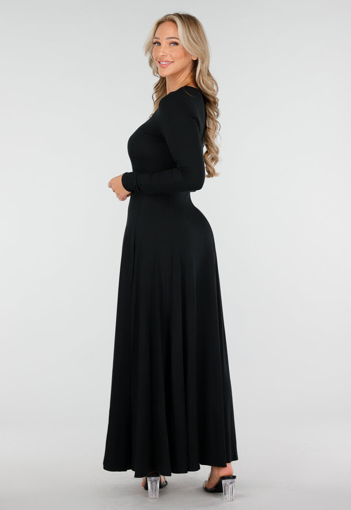 Maxi Jurk met Lange Mouwen in Zwart
