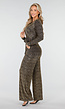 Jumpsuit met Ceintuur en Lange Mouwen in Goud met Glitterprint