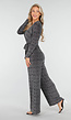Jumpsuit met V-Hals en Lange Mouwen in Zwart met Zilveren Glitterprint