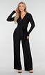 Jumpsuit met V-Hals en Lange Mouwen in Zwart met Glitterprint
