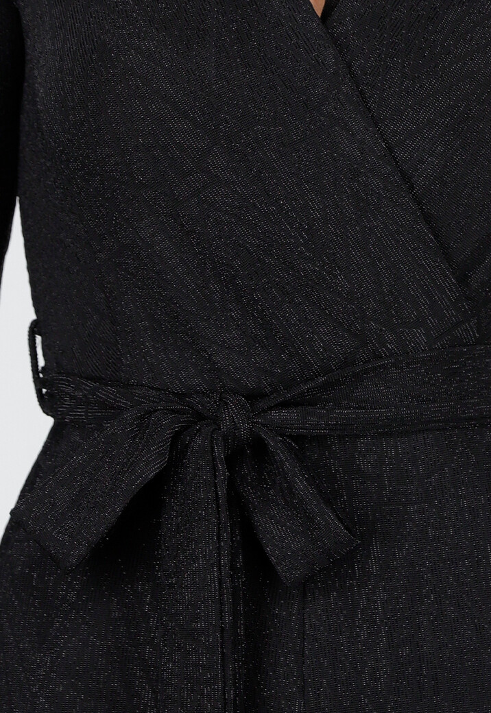 Jumpsuit met V-Hals en Lange Mouwen in Zwart met Glitterprint