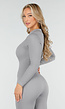 Grijze Rib Jumpsuit Met Lange Mouwen en Ritssluiting