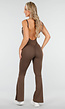 Bruine Yoga Jumpsuit Met Flared Pijpen en Lage Rug