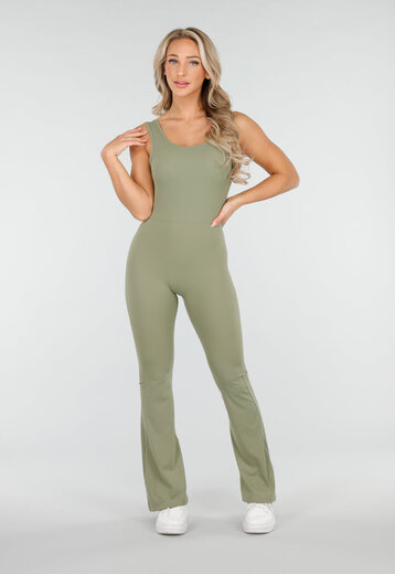 Groene Stretch Jumpsuit met Lage Rug