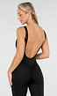 Zwarte Pilates Jumpsuit Met Flared Pijpen en Open Rug