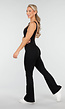 Zwarte Pilates Jumpsuit Met Flared Pijpen en Open Rug