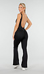 Zwarte Pilates Jumpsuit Met Flared Pijpen en Open Rug