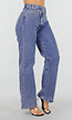 Blauwe Rechte Jeans met Asymmetrische Sluiting