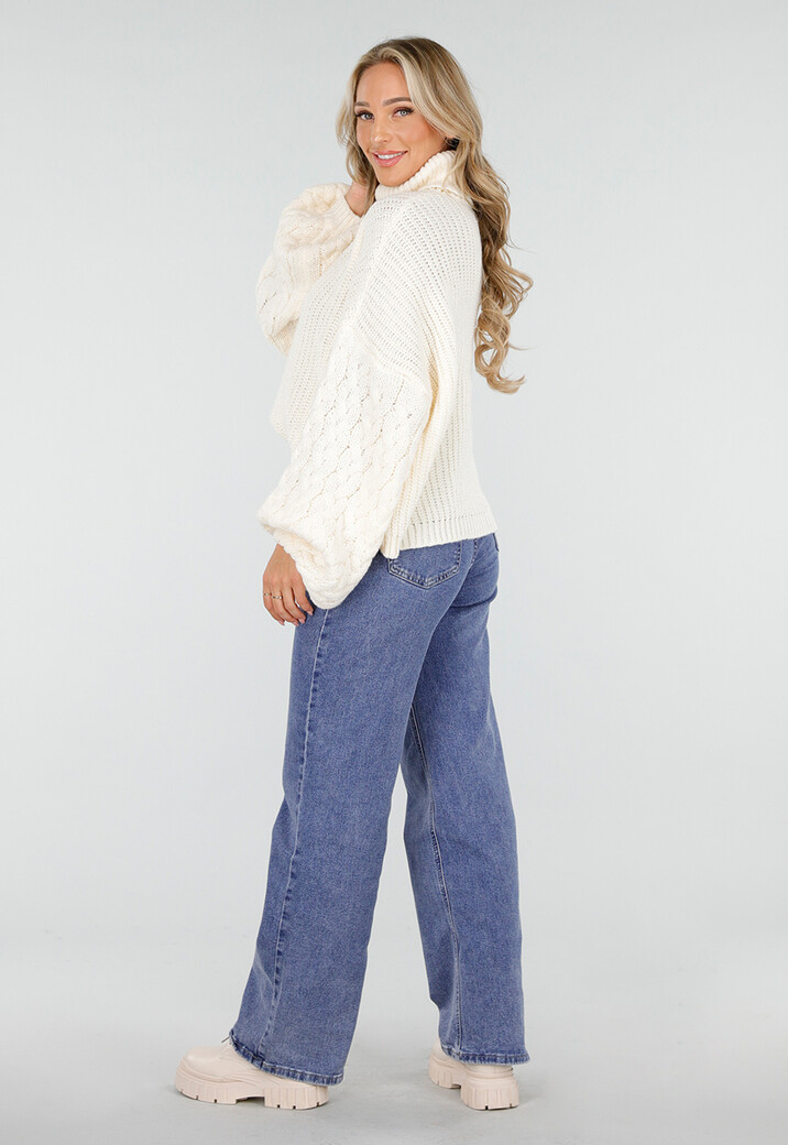 Blauwe Rechte Jeans met Asymmetrische Sluiting