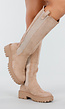 Beige Suède Lange Laarzen met Elastisch Zijpaneel