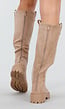 Beige Suède Lange Laarzen met Elastisch Zijpaneel