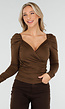 Bruine Top met Overslag en Lange Mouwen