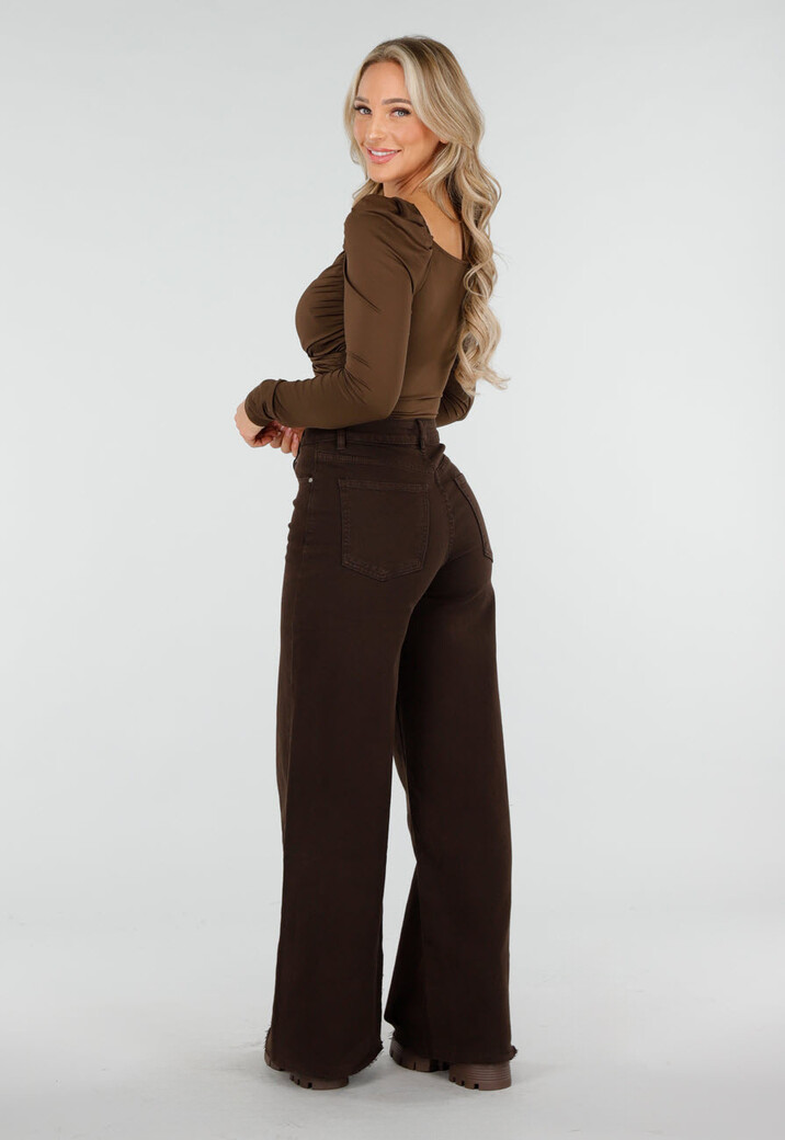 Bruine Top met Overslag en Lange Mouwen