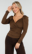 Bruine Top met Overslag en Lange Mouwen