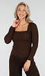 Donkerbruine Top met Vierkante Hals en Lange Mouwen