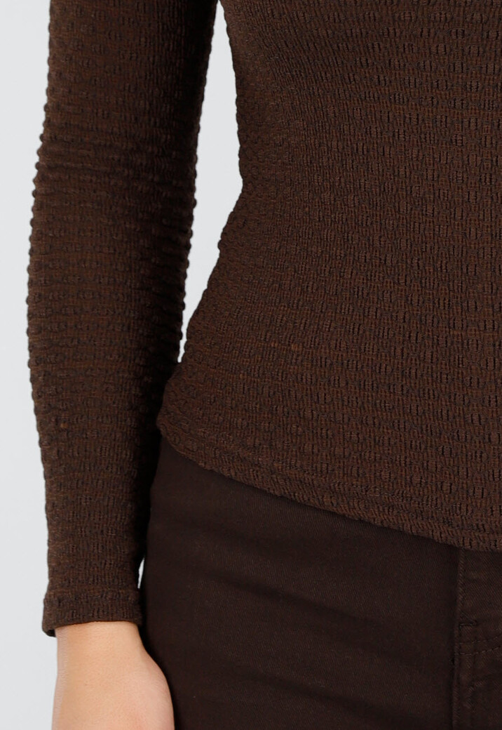 Donkerbruine Top met Vierkante Hals en Lange Mouwen