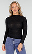 Zwarte Kanten Top met Lange Mouwen en Hoge Hals