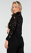 Zwarte Kanten Blouse met Satijnen Details en Lange Mouwen