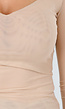 Beige Mesh Top met Vierkante Hals en Lange Mouwen