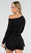Zwarte One-Shoulder Top met Lange Mouwen