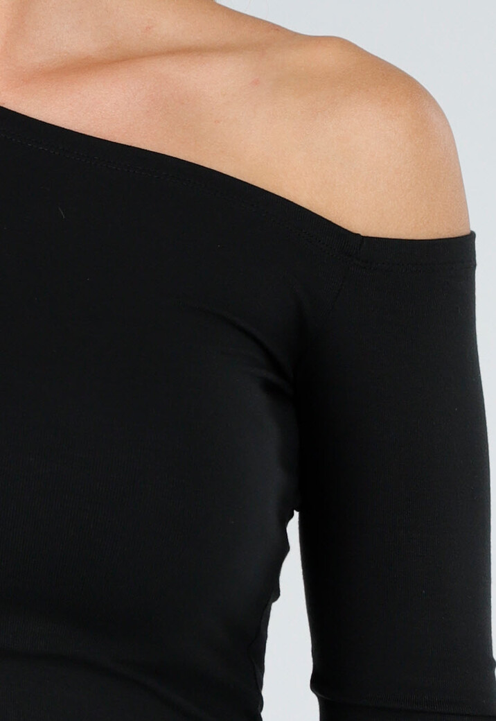 Zwarte One-Shoulder Top met Lange Mouwen