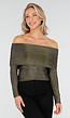 Off Shoulder Glitter Top met Lange Mouwen in Goud