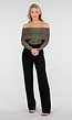 Off Shoulder Glitter Top met Lange Mouwen in Goud