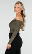 Off Shoulder Glitter Top met Lange Mouwen in Goud
