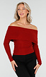 Off Shoulder Glitter Top met Lange Mouwen in Rood