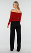 Off Shoulder Glitter Top met Lange Mouwen in Rood