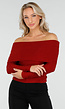 Off Shoulder Glitter Top met Lange Mouwen in Rood