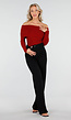 Off Shoulder Glitter Top met Lange Mouwen in Rood