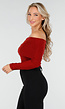Off Shoulder Glitter Top met Lange Mouwen in Rood