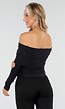 Off Shoulder Glitter Top met Lange Mouwen in Zwart