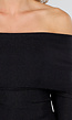 Off Shoulder Glitter Top met Lange Mouwen in Zwart