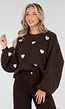 Bruine Gebreide Trui met Roze Hartjes Patches