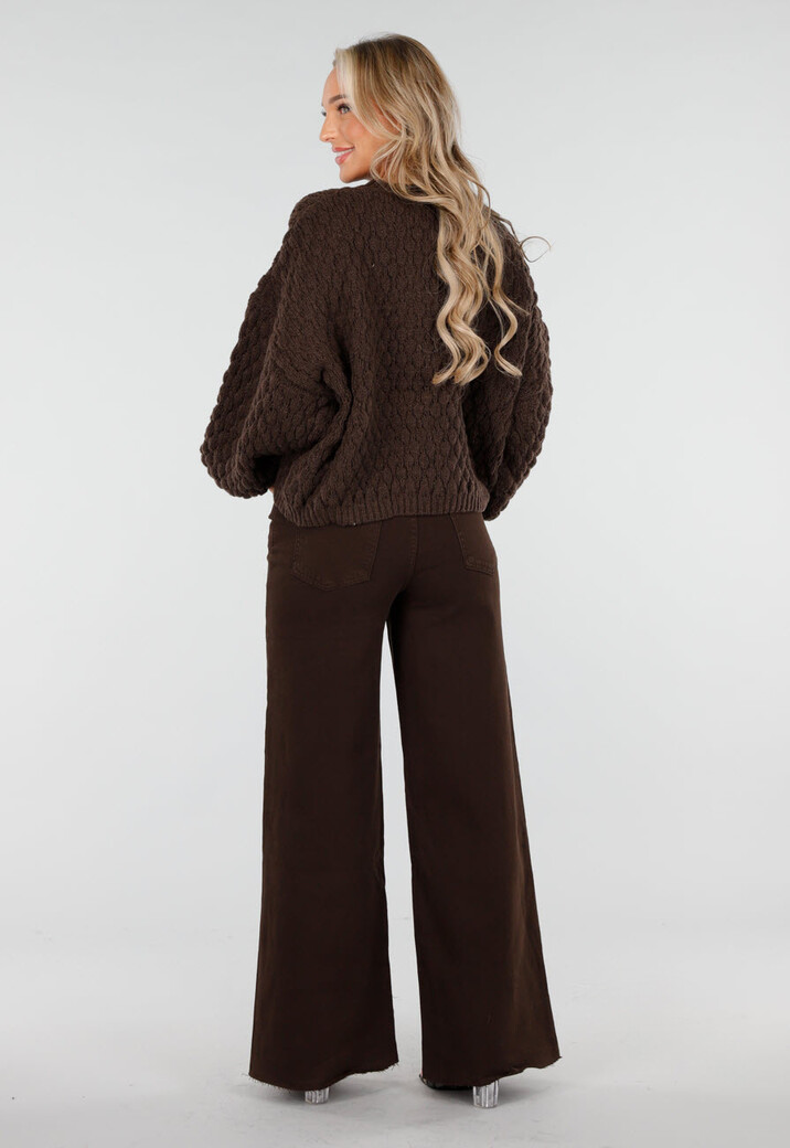 Bruine Gebreide Trui met Roze Hartjes Patches