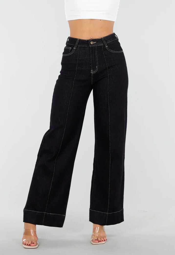 Donkerblauwe Jeans met Stretch en Rechte Pijpen