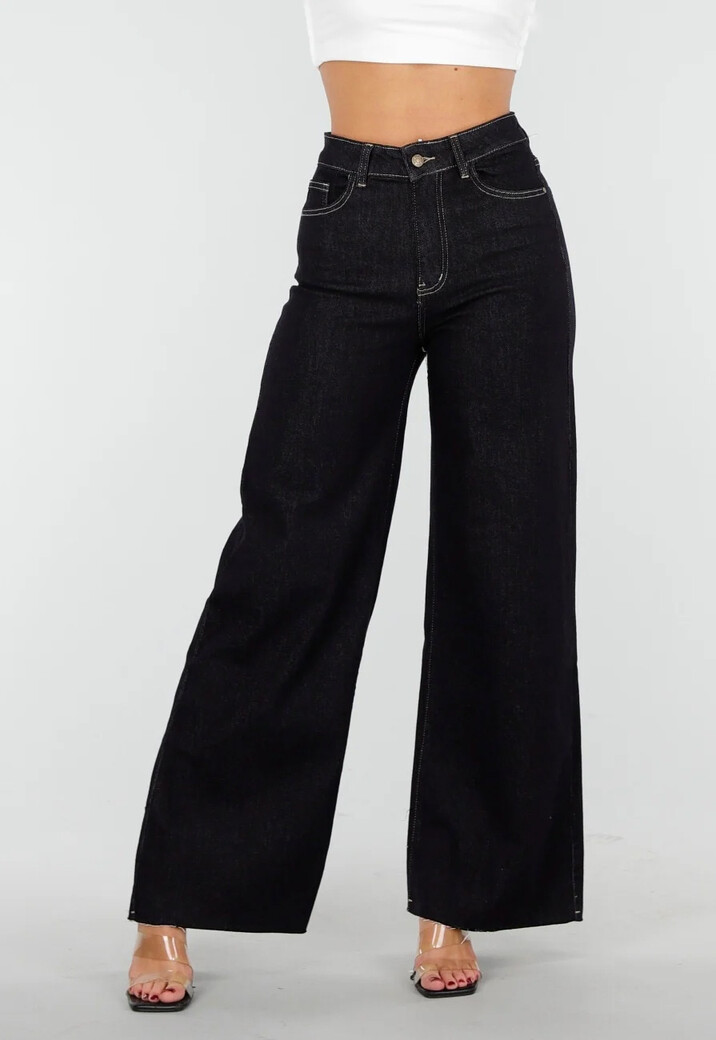 Donkerblauwe Wide Leg Jeans met Stretch