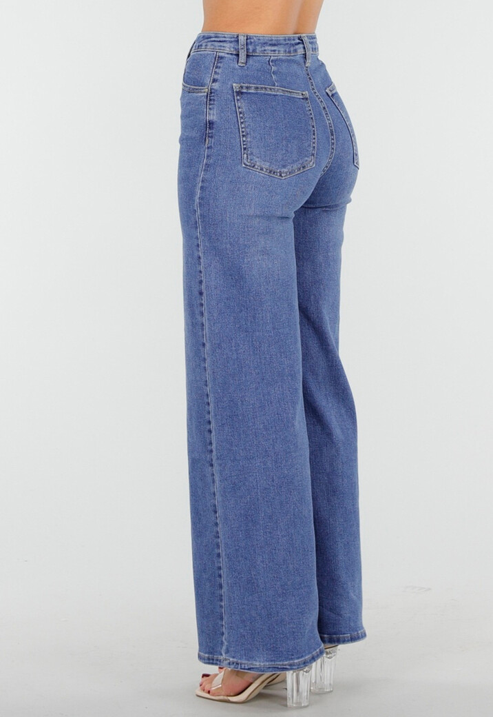 Blauwe High Waist Wide Leg Jeans Stretch
