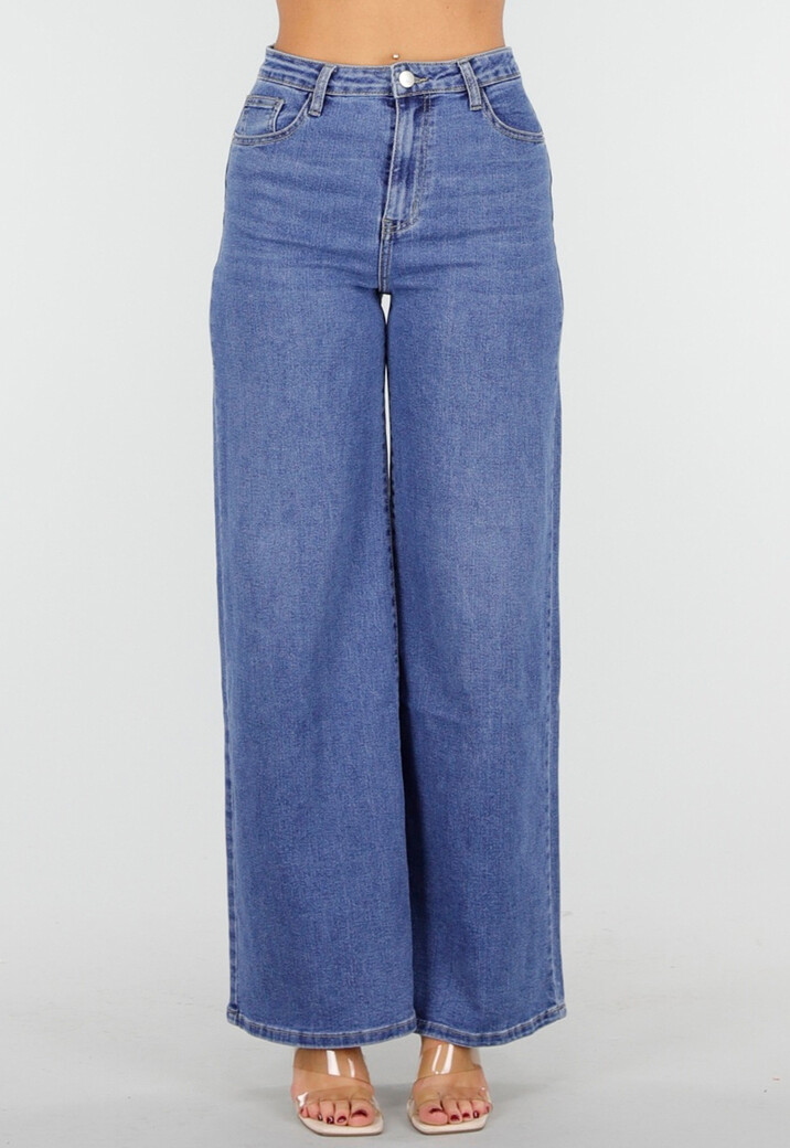 Blauwe High Waist Wide Leg Jeans Stretch